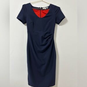 Boden Elegant Navy Blue Dress with Red 6R Womens knee length honor pointe